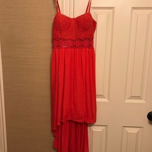 High Low Red Floral Crochet Dress